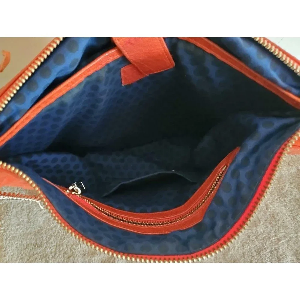 Rebecca Minkoff Women's Zip Closure Crossbody Handbag Leather Orange Chain
